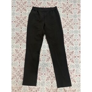 Pure Black Pull On Elastic Waist Straight Leg Trousers Pants Medium USA 6